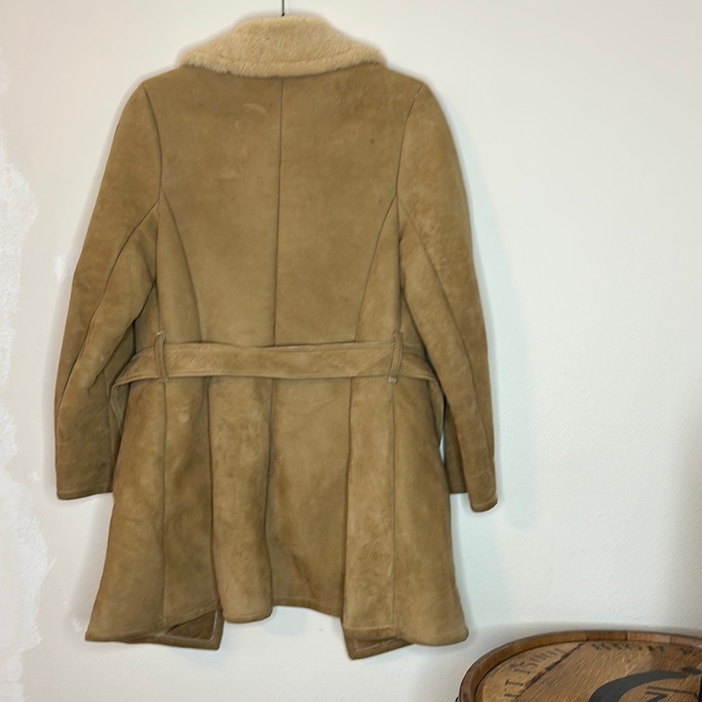 Womens Tan Shearling Coat with Belt - Picture 2 of 6